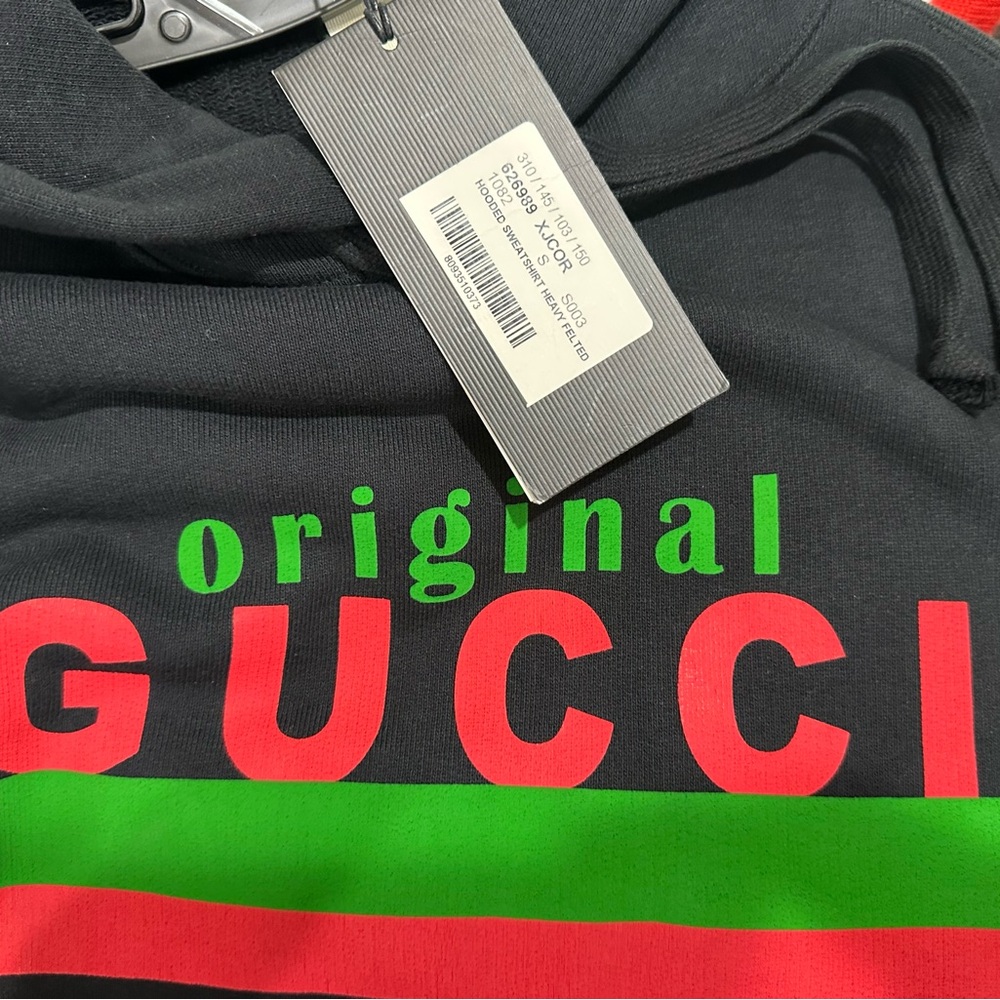 Gucci Black Top with Red and Green Logo Hoodie Small NWT